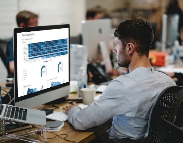 Looking at demo on a screen Looking at demo on a screen
